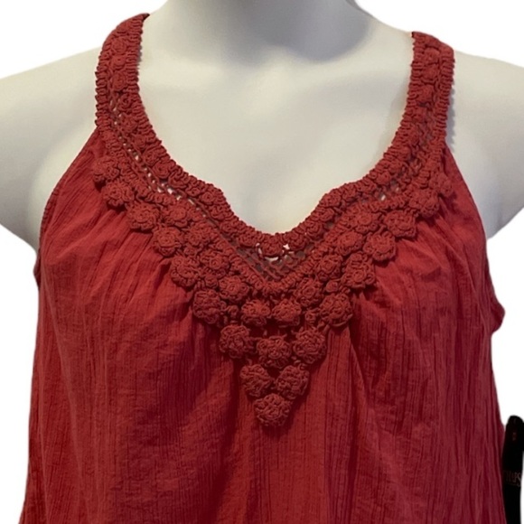 Chaps Pale Red Crocheted Lace Blouse top. Size Small - Picture 3 of 13